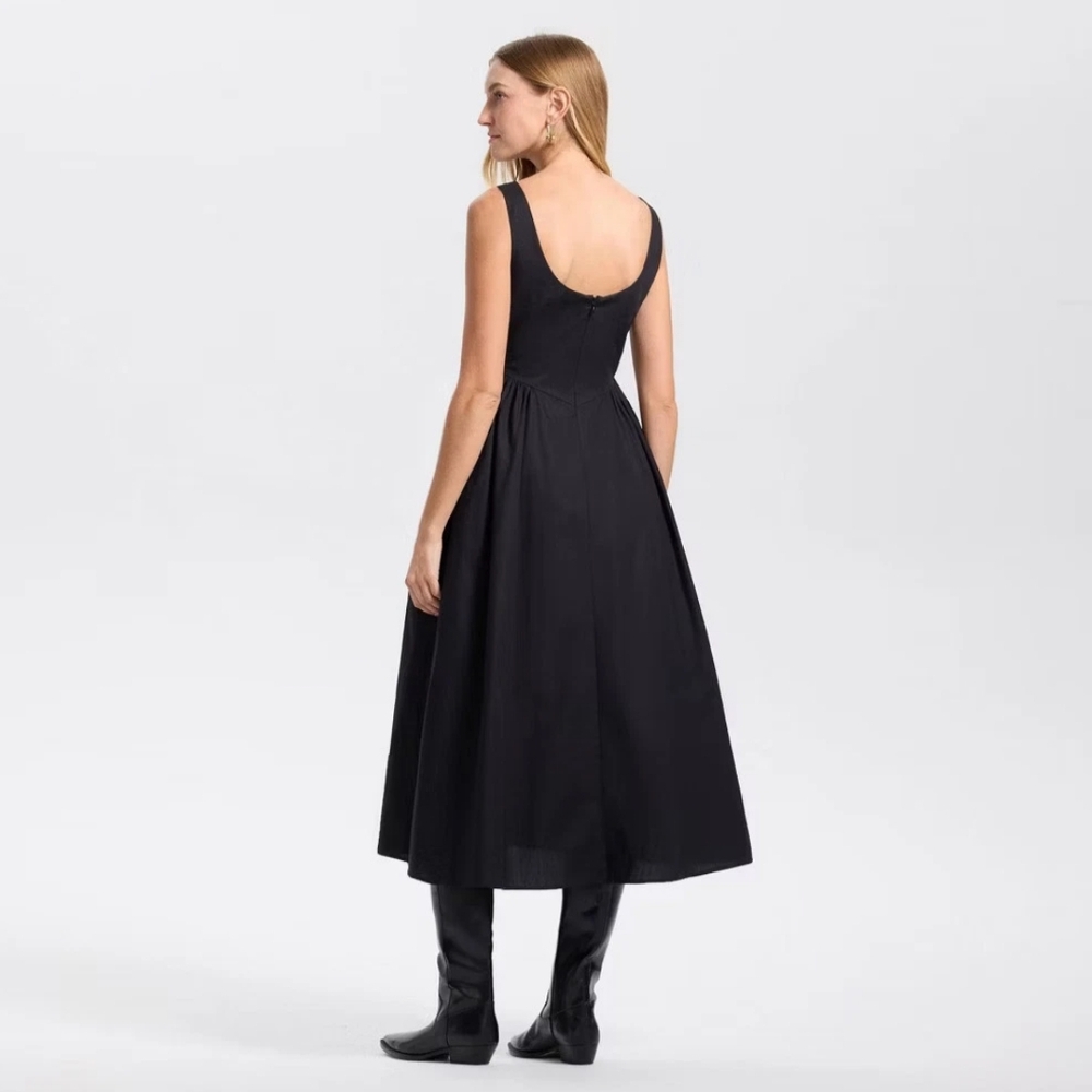 NWT Black Cap Sleeve Gathered Waist Midi Dress Size XXL - Picture 2 of 4